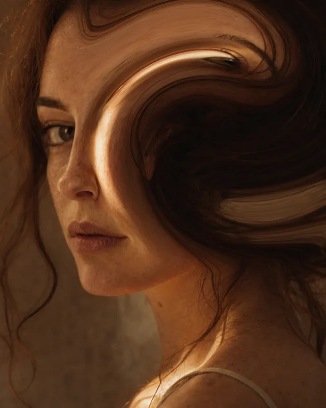 The portrait with the hair twirled into a swirl.