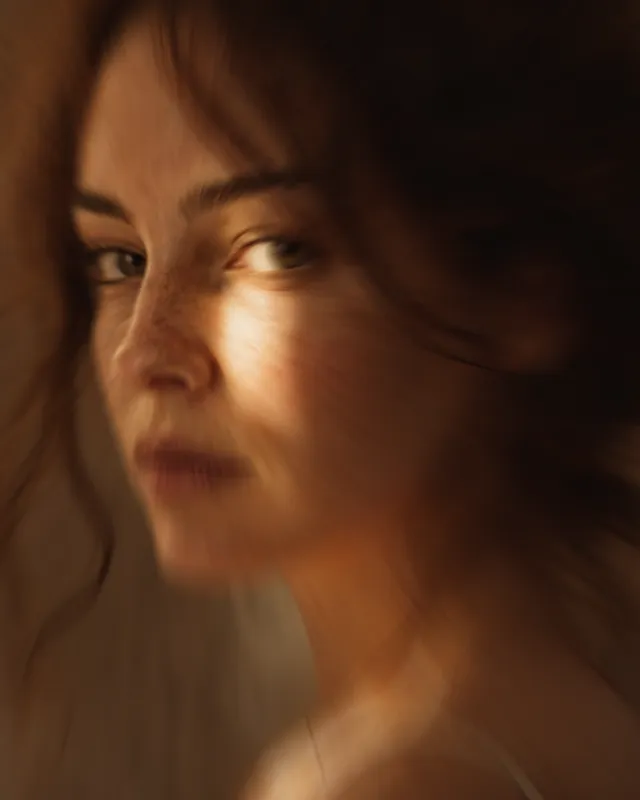 The portrait with a zoom blur radiating from the face.